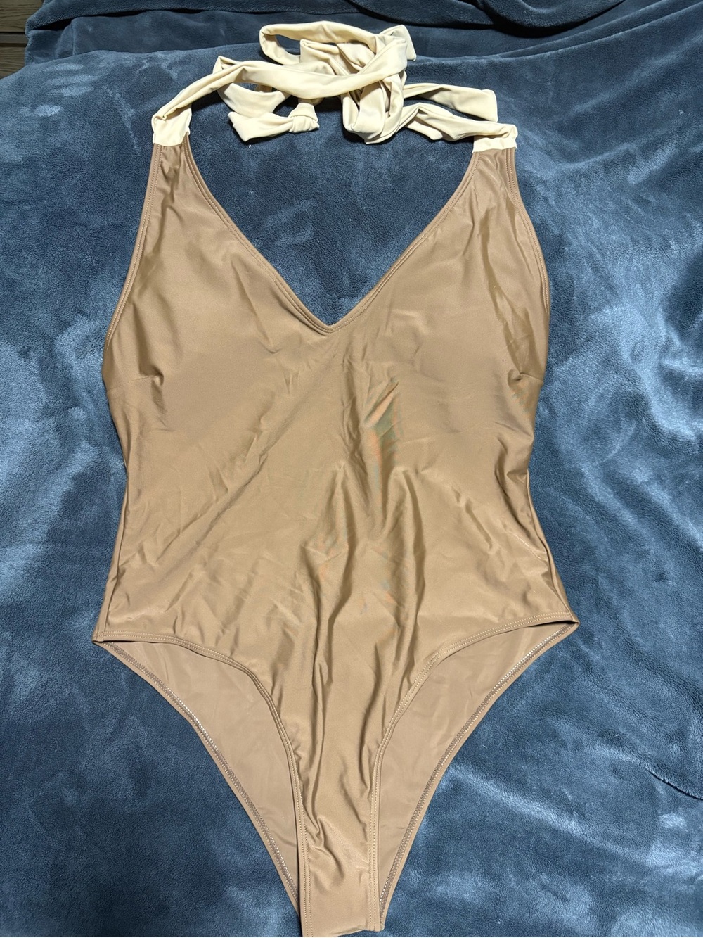 Cupshe Tan One-Piece Swimsuit with Cream Neck Tie
